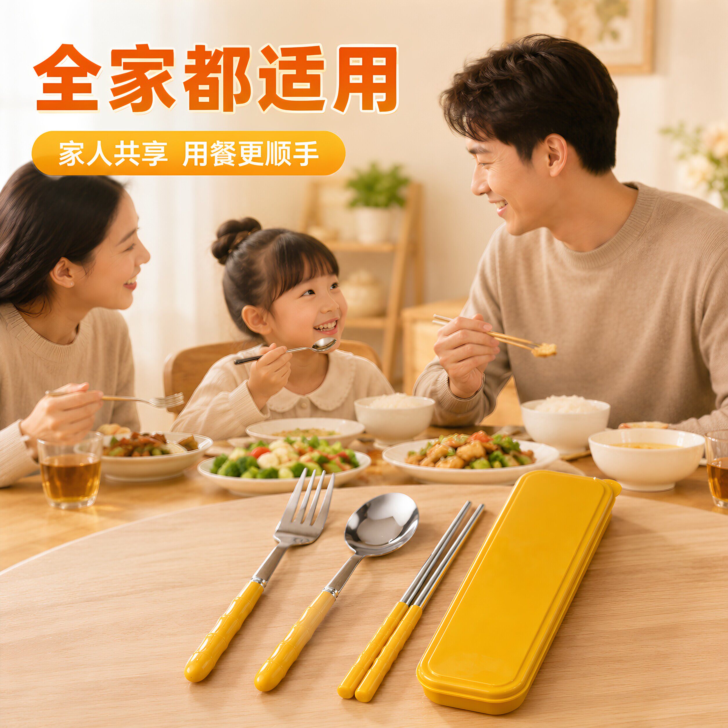 可爱便携不锈钢筷勺叉餐盒