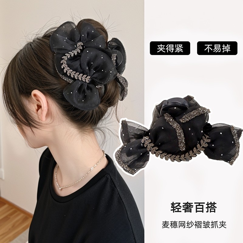 高级感蝴蝶结抓夹麦穗发夹女显发量多发卡后脑勺盘发鲨鱼夹子头饰
