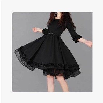 烟花大摆纯色复古七分袖