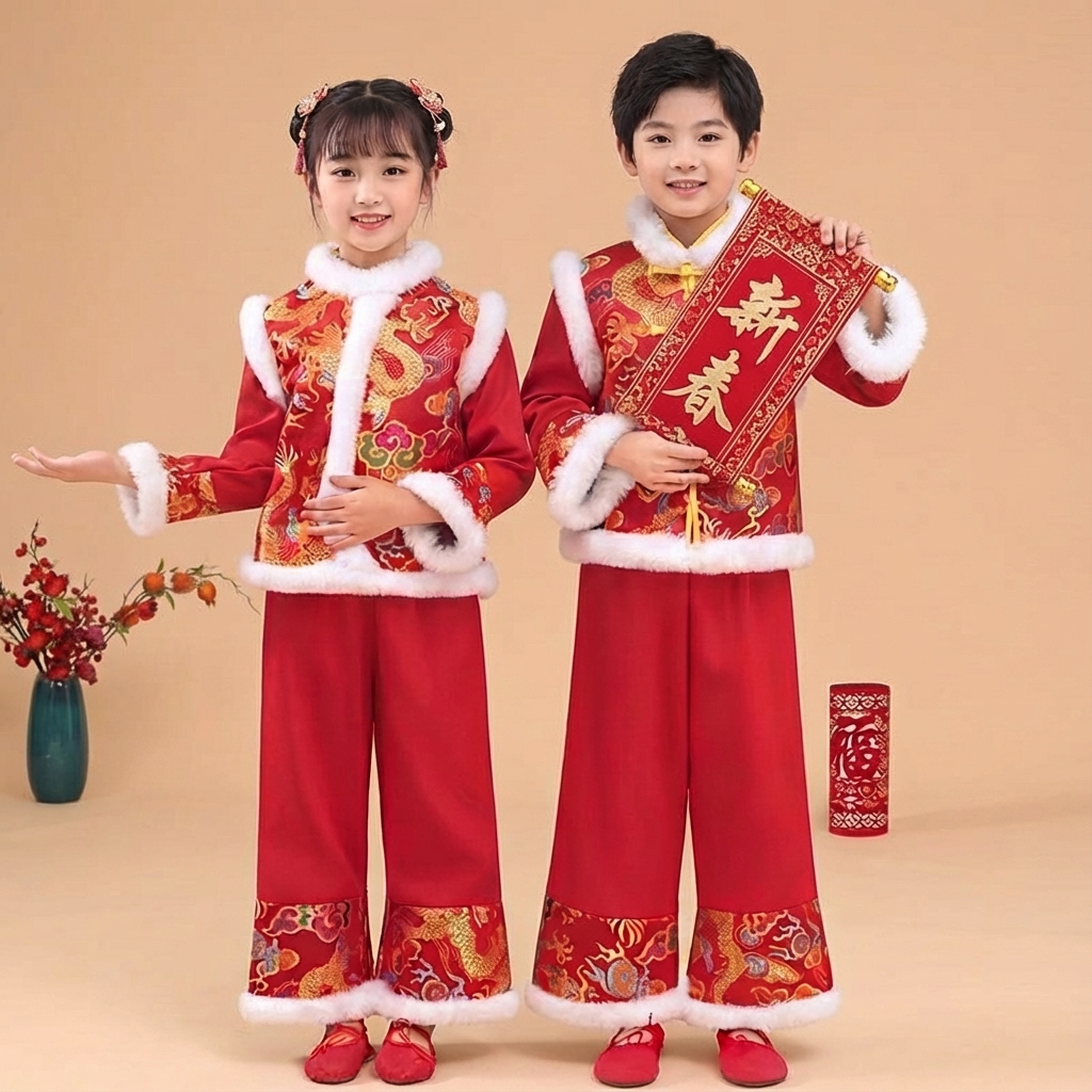 元旦儿童喜庆舞蹈打鼓演出服太平女儿鼓秧歌开门红幼儿表演服