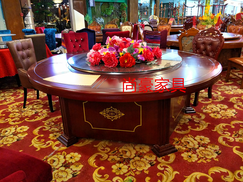 电动餐桌酒店大圆桌饭店餐桌椅自动旋转实木转盘宴会电动圆桌