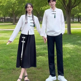 情侣装民国风复古盘扣裙子套装中学生高中生舞台演出服毕业班服