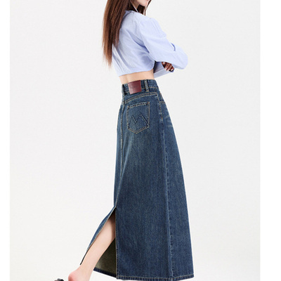 CAMPING KIDDIE复古开叉半身裙女2025新款高腰a字中长款包臀裙女