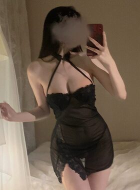 蕾丝性感吊带睡裙女挂脖透视网纱薄纱家居服套装内衣