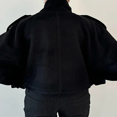 Stand Collar Women's Coat Full Sleeve Single Breasted Pocke