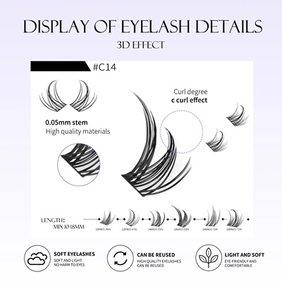 GROINNEYA Eyelashes Clusters 320 pcs Natural Eyelash extens