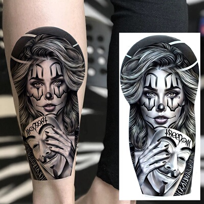 1 Sheet Evil Women Face Joker Mask Temporary Tattoos For Me