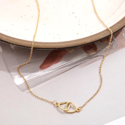 Simple Metal Hollow Double Heart Necklace for Women Creativ