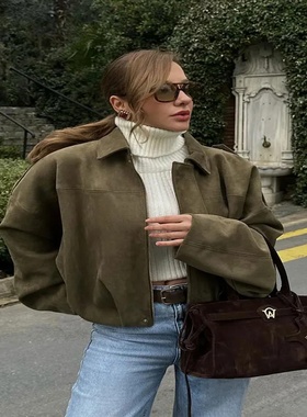 HH Women's Street Fashion Solid Loose Suede Texture Coats C