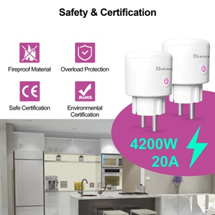 GIRIER Tuya Smart Wifi Plug EU with Power Monitoring 20A Sm