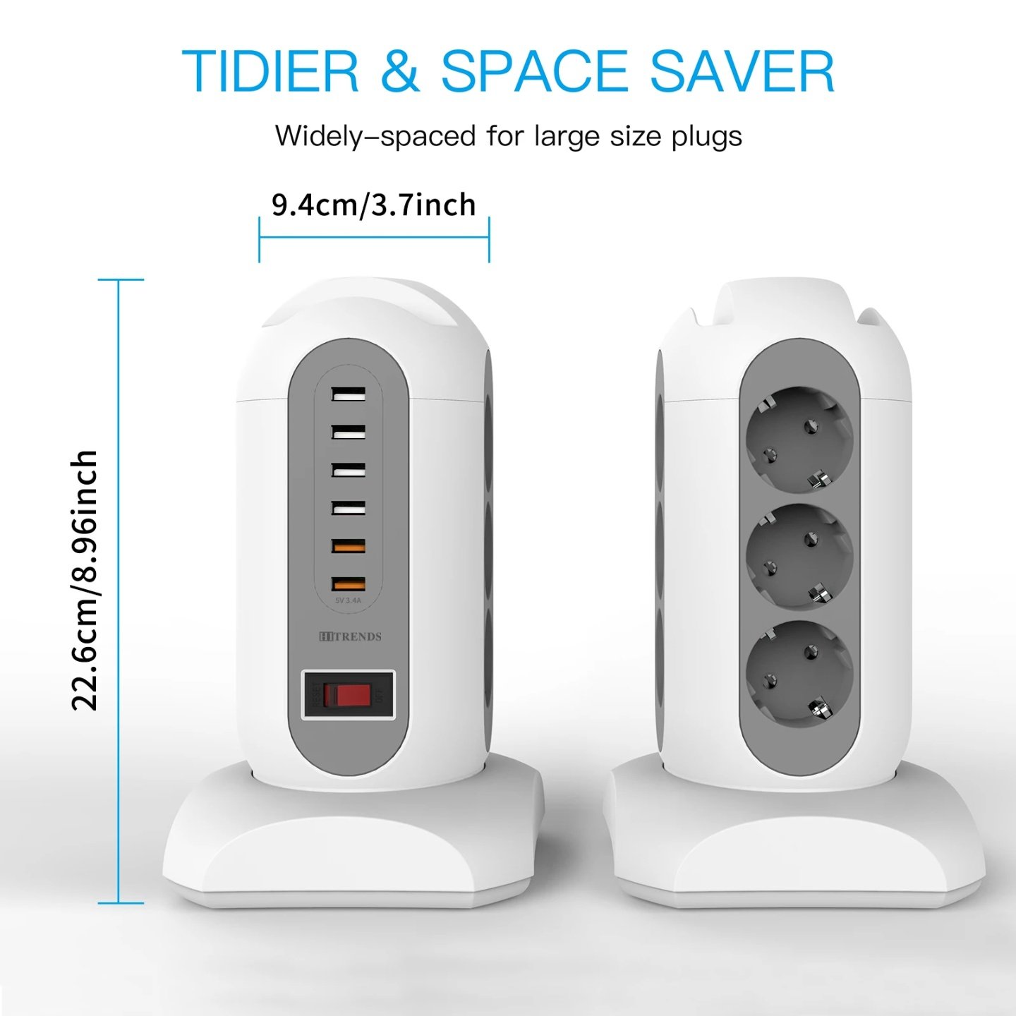 15-in-1 tower power strip 2500W, 9 sockets, 6 USB charging