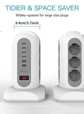 15-in-1 tower power strip 2500W, 9 sockets, 6 USB charging