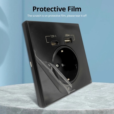 Type-C A Interface Outlet Acrylic Mirror Crystal Panel Blac