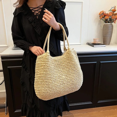 Women Straw Bag Tote Handbag Large Capacity Vintage Shoulde