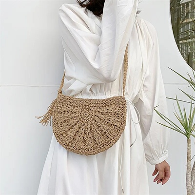 New Half Round Straw Bags for Women Summer Beach Rattan Bag