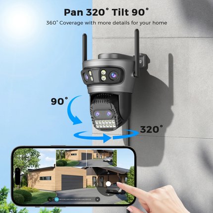 20MP Outdoors Wifi Camera 10K HD Three Lens Security 5G PTZ