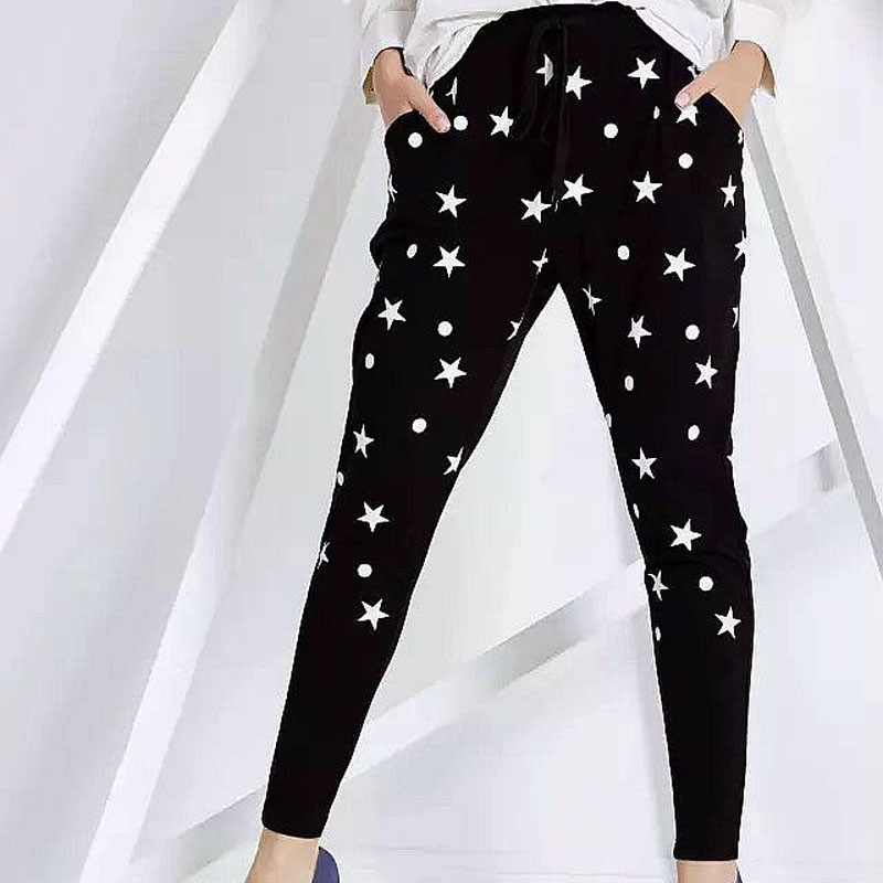 清仓 格凯竹纤维星点印花女士休闲裤百搭修身九分裤家居时尚女裤