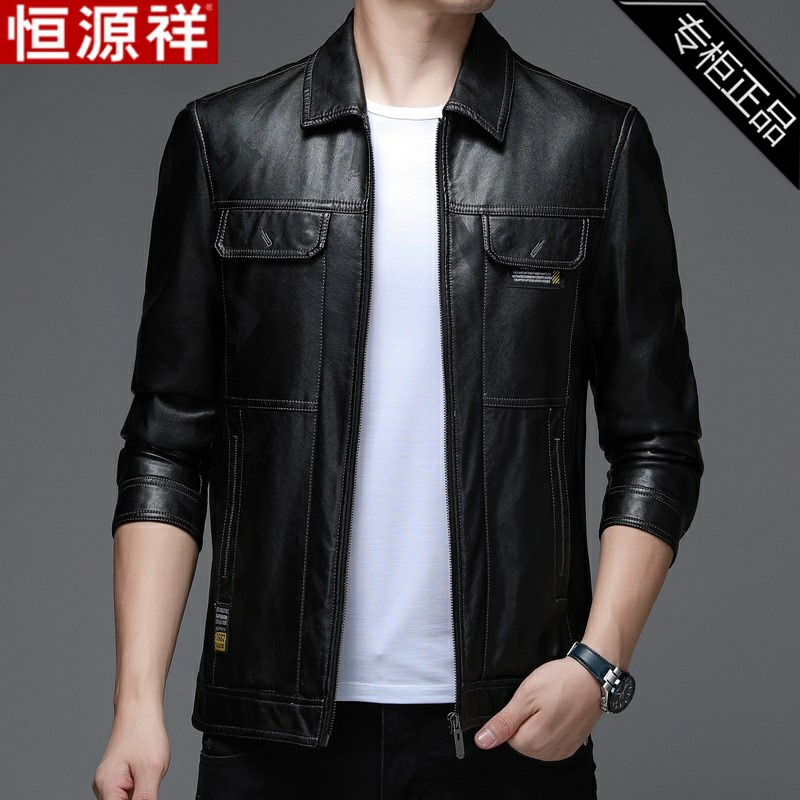 专柜品牌皮衣男士秋款皮夹克翻领多口袋大码皮外套休闲pu机车服潮