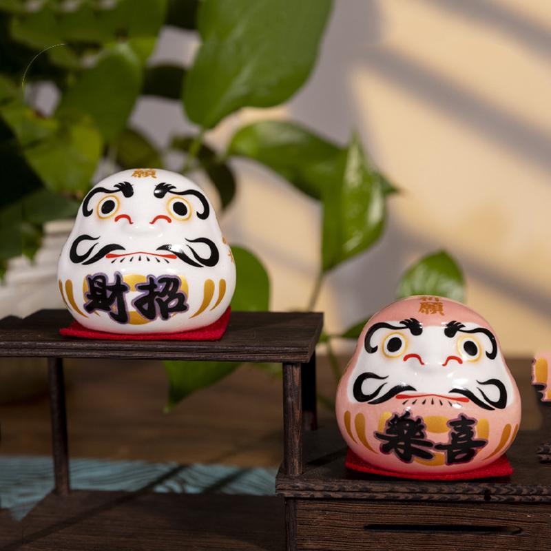 彩色达摩蛋招财猫日本装饰品陶瓷家居摆件日式料理店开运祈福达摩