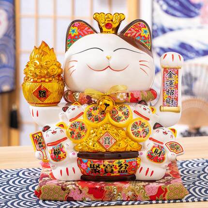 招财猫摆件开业店铺摆件八方来财白色陶瓷创意礼品电动摇手发财猫
