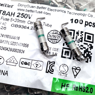 BETTEL 524 T8AH 250V 5X20 250VAC 陶瓷 带脚 保险丝 8A 慢熔断