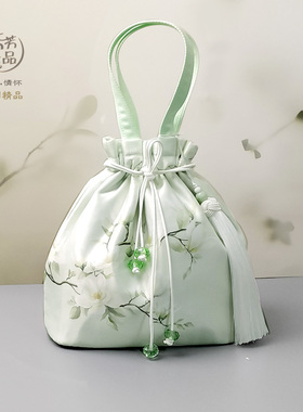 芬芳之品原创新中式印花小包2026新款玉兰花束口手提包淡绿色女包