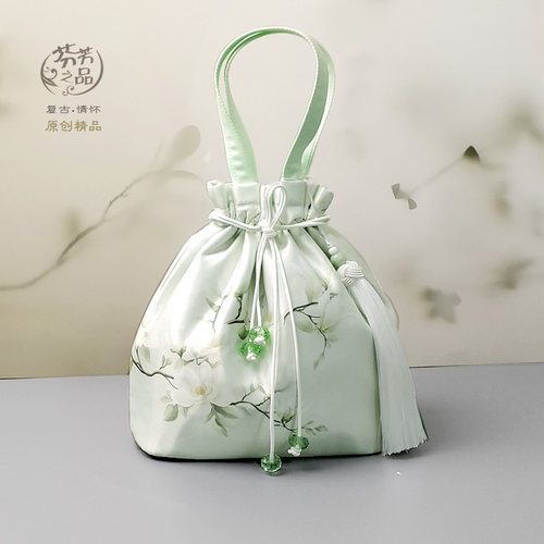 原创新中式玉兰花束口手提女包