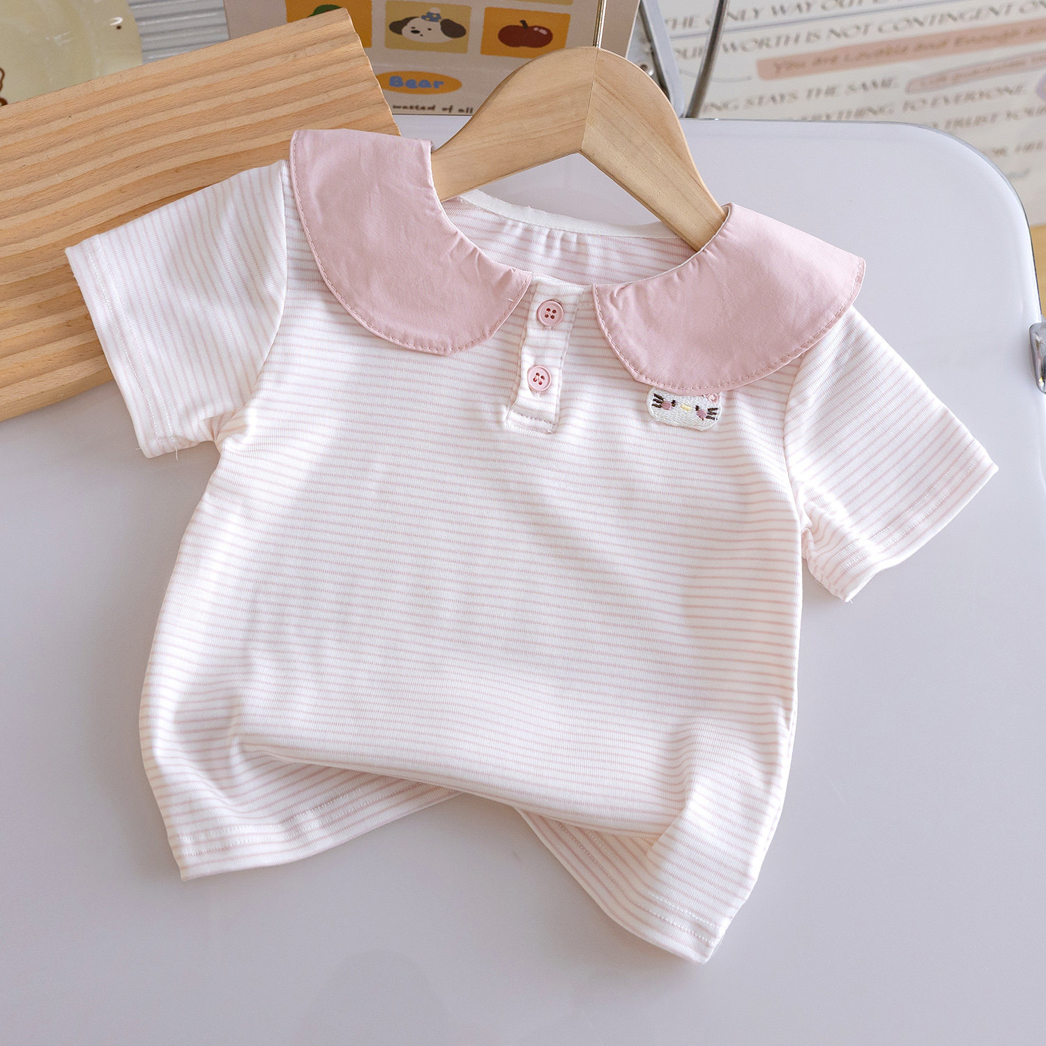 女宝宝条纹短袖POLO衫26夏季新款卡通娃娃领T恤女童公主风童装潮3