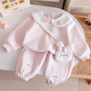 两件套 女童娃娃领卫衣卡通贴布绣花卫裤 女宝宝可爱套装 26春秋新款