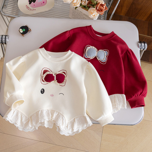 立体蝴蝶结上衣女童甜美打底衫 时尚 新款 女宝宝可爱超萌卫衣25秋季