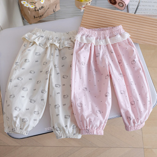 女宝宝碎花休闲花边百搭束脚裤 女童卡通小猫印花灯笼裤 26春秋新款