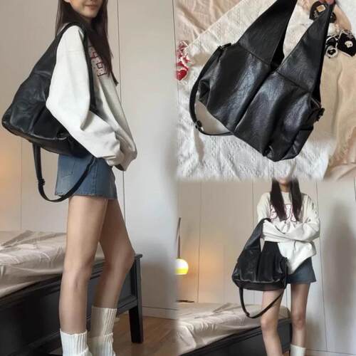2026韩版新款复古油蜡皮大容量托特包高级感单肩腋下包通勤斜挎包