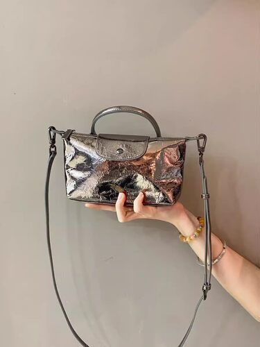 新款春夏爆裂纹饺子包高级感单肩斜挎小众银色手提包百搭女包