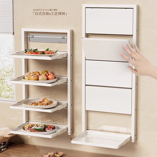 日本进口厨房置物架多层备菜盘置物架壁挂式免打孔可折叠备菜架