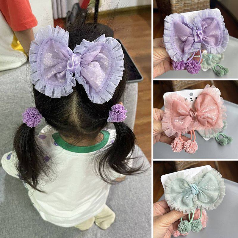 女宝宝网纱花边蝴蝶结发夹球球发绳套装女童洛丽塔布艺甜美发饰