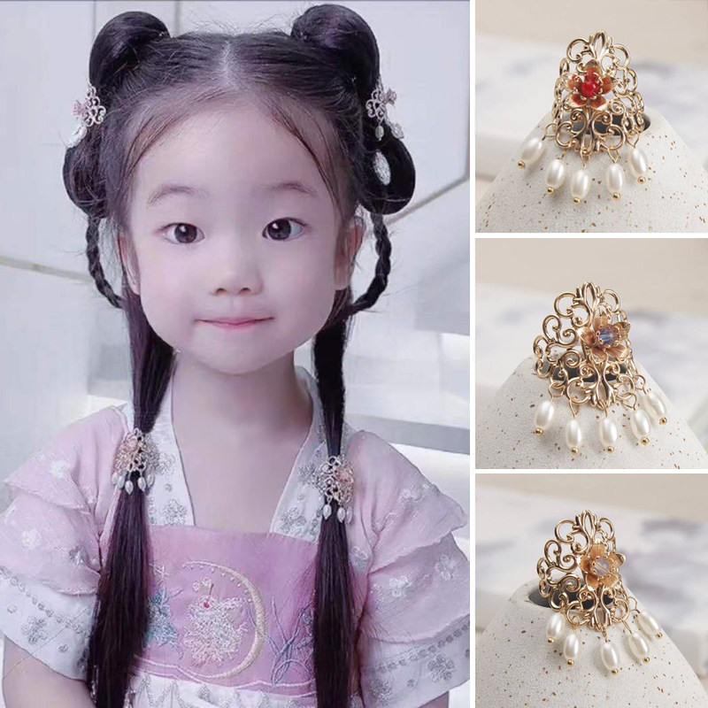 儿童古风汉服发饰五珠发扣流苏发环亲子马尾夹束发小配饰宋制夹子