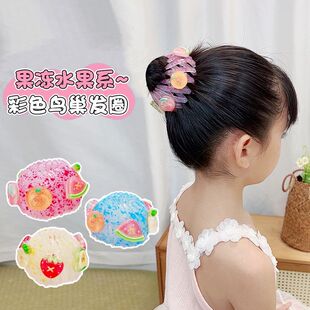 女童新夏季快速丸子头神奇彩色果冻水果系鸟巢发圈花苞丸子盘发器