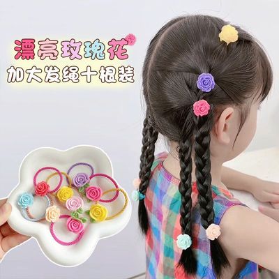 女童新春夏漂亮玫瑰花加大发绳十根装高弹不伤发花花皮筋头绳发饰