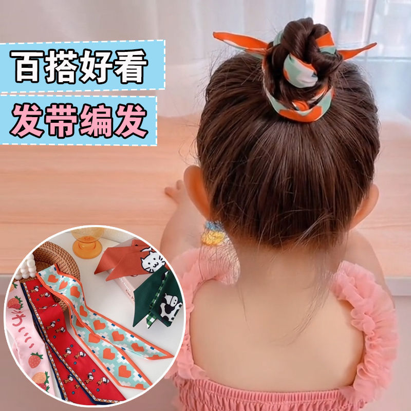 儿童卡通图案发带多功能甜美可人巾编发带丸子头盘发带蝴蝶结发饰