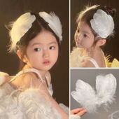 女童超仙白色羽毛珍珠发夹精美白天鹅侧边夹圣诞节氛围感手作头饰