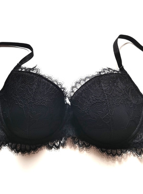 303234ABCDE小围城内衣黑色蕾丝性感薄款大胸显小有钢圈文胸聚拢