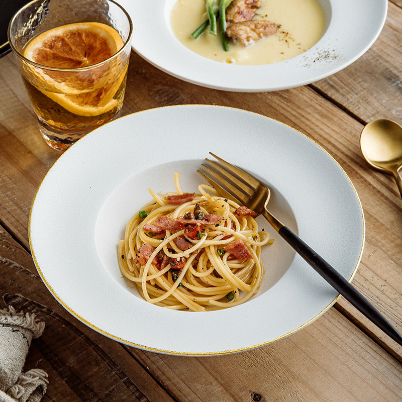 磨砂黑草帽盘金边飞碟盘法式餐盘汤盘意面盘西餐盘耐刮餐具餐厅用,餐饮具,盘,淘宝优惠券,粉丝福利购,淘宝优惠卷