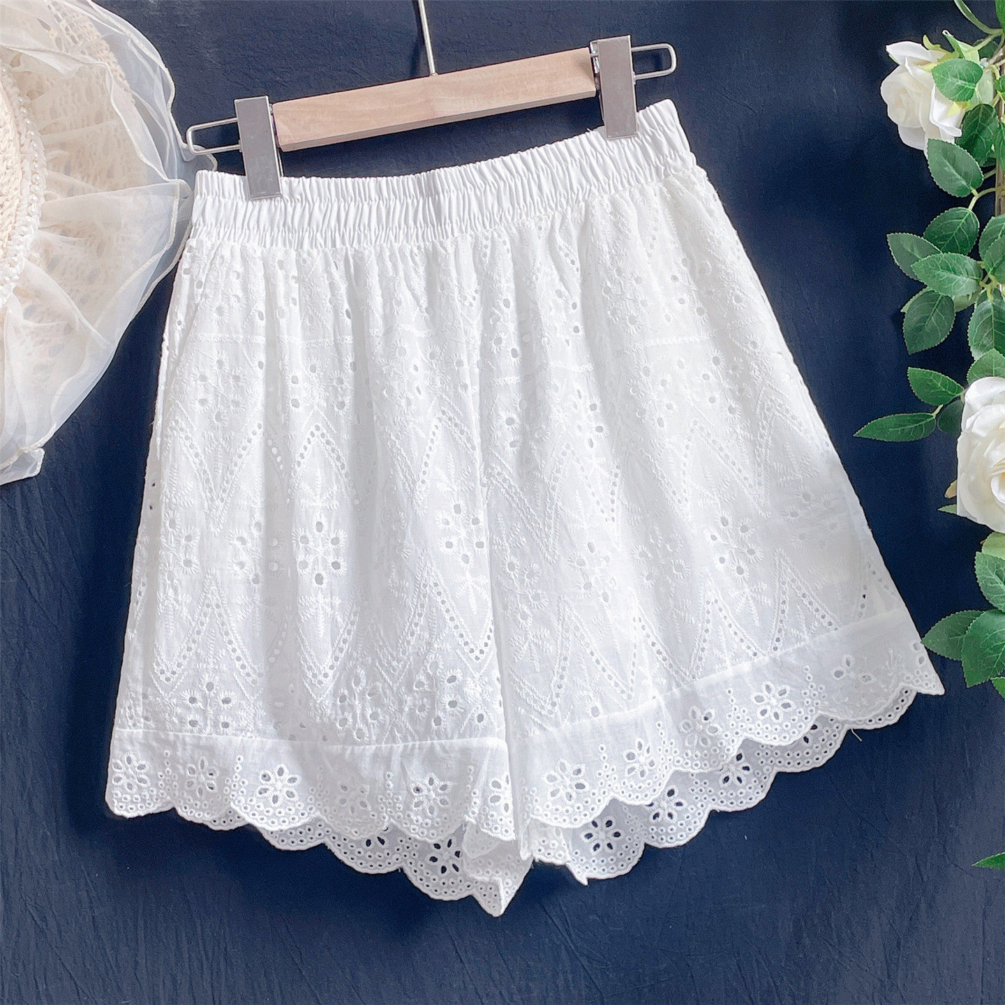 2026夏季棉麻短裤女外穿打底搭配长T恤刺绣休闲防走光口袋家居裤