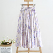 长裙女棉麻a字裙柔软半裙 薄款 花与竹自制2026新款 碎花半身裙夏季