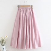 长裙子纯色百褶仙女a字大摆棉麻 新款 花与竹自制半身裙 2026春夏季