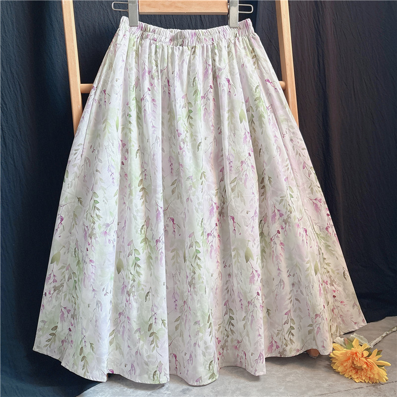 自制清货棉质半身裙a字裙子中长款显瘦夏季松紧腰百搭文艺女