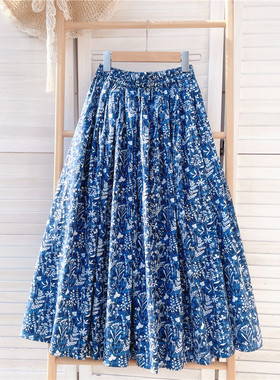 自制棉麻松紧腰半身裙伞裙女2026显瘦大摆裙春夏季宽松A字裙长裙