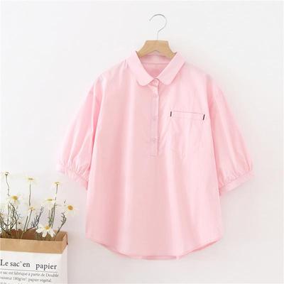 2025淡粉色短袖衬衫女生夏季小众开衫衬衣宽松休闲上衣棉质娃娃脸