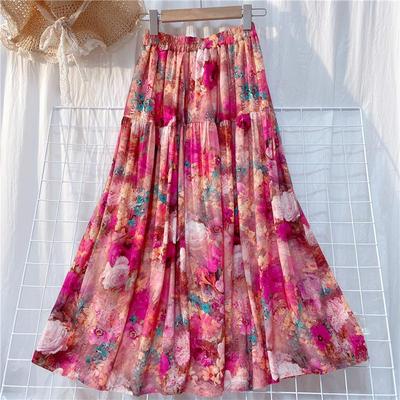 垂顺飘逸碎花中长款棉麻半身裙