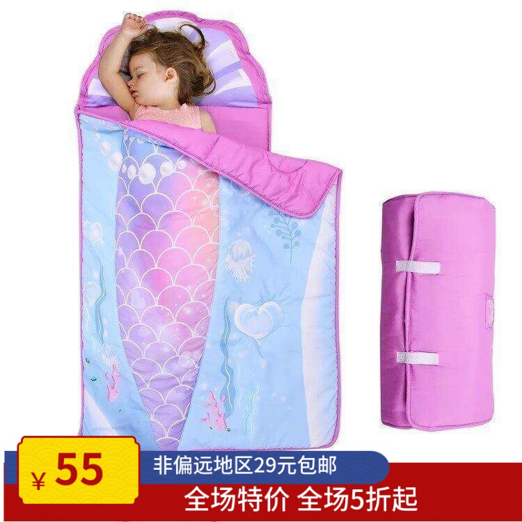 美国原单便携式一体午睡垫幼儿园盖毯多功能睡袋美人鱼睡袋无枕芯